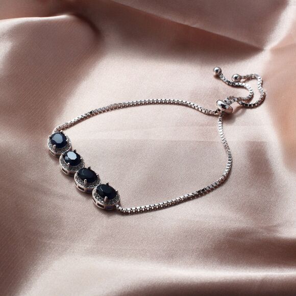 Sparkling 925 Sterling Silver Blue Cubic Zirconia Bracelet - Picture 1 of 9